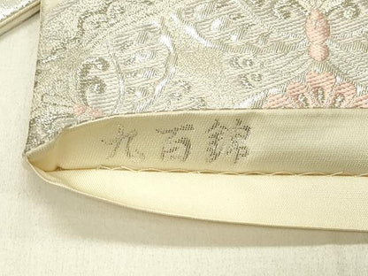 平和屋着物◎六通柄袋帯　唐織　九百錦　飾り皿孔雀文　銀糸　正絹　逸品　DABE3777qp