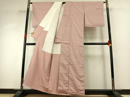 平和屋着物●上質な紬　色無地　灰桜色　正絹　逸品　未使用　AABH5134fy