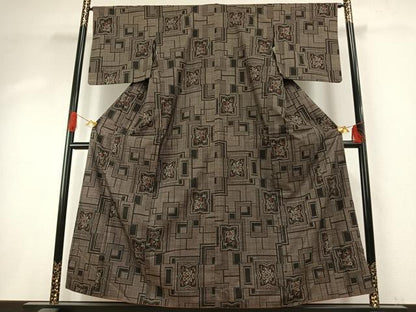 平和屋着物●本場大島紬　一元7マルキ　格子花文　正絹　逸品　AABH5137fy