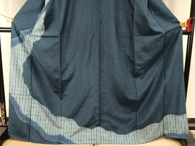 平和屋着物●訪問着　本場大島紬　藍　絞り　道長文　証紙付き　正絹　逸品　AABH5167fy