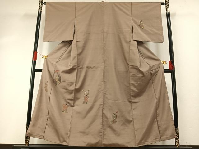 平和屋着物●京の名門・菱屋六右ェ門　紬　訪問着　人物文　金銀糸　正絹　逸品　AABH5166fy