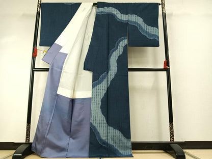 平和屋着物●訪問着　本場大島紬　藍　絞り　道長文　証紙付き　正絹　逸品　AABH5167fy