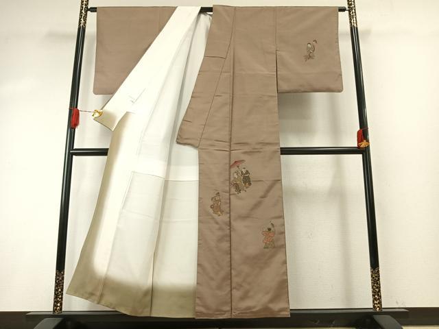 平和屋着物●京の名門・菱屋六右ェ門　紬　訪問着　人物文　金銀糸　正絹　逸品　AABH5166fy