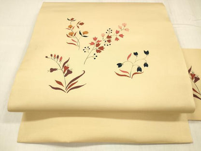 平和屋着物●塩瀬　九寸名古屋帯　草花文　正絹　逸品　DABE6228cm