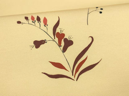 平和屋着物●塩瀬　九寸名古屋帯　草花文　正絹　逸品　DABE6228cm