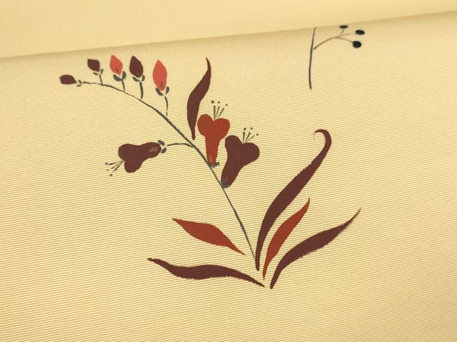 平和屋着物●塩瀬　九寸名古屋帯　草花文　正絹　逸品　DABE6228cm