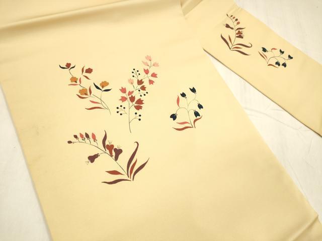 平和屋着物●塩瀬　九寸名古屋帯　草花文　正絹　逸品　DABE6228cm