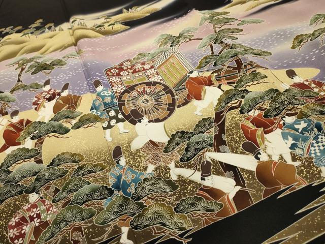 平和屋着物■豪華黒留袖 作家物 人物風景文 暈し染め 正絹 逸品 AABH6239sx