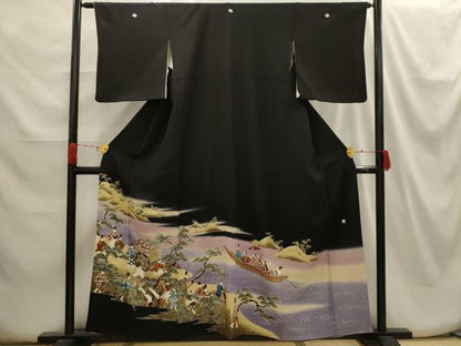 平和屋着物■豪華黒留袖 作家物 人物風景文 暈し染め 正絹 逸品 AABH6239sx