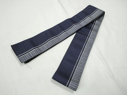 平和屋着物●男性　本場筑前博多織　両面　角帯　献上　黒地　正絹　逸品　CABF8419hy