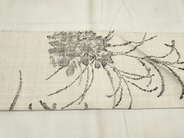 平和屋着物◎九寸名古屋帯 紬地 草花文 正絹 逸品 AABH7966wj
