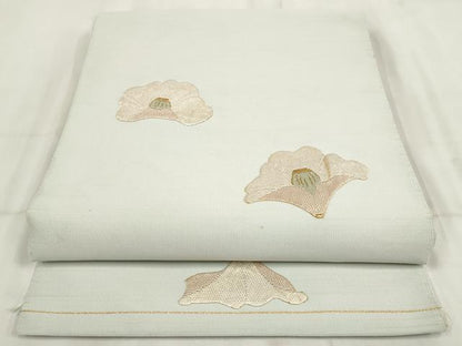 平和屋着物◎八寸名古屋帯 刺繍 花 金糸 正絹 逸品 AABH7952wj