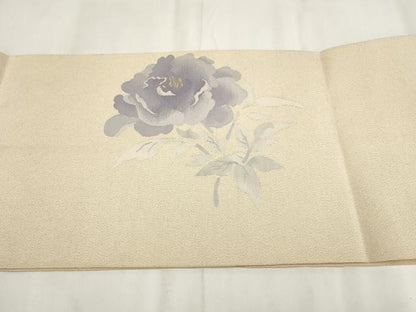 平和屋着物◎綴れ 八寸名古屋帯 草花文 金通し地 正絹 逸品 AABH7983wj