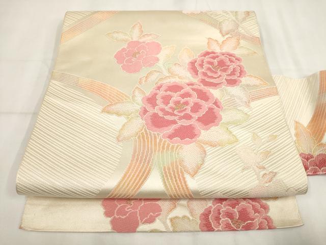 平和屋着物◎九寸名古屋帯 唐織 草花文 金糸 正絹 逸品 AABH7964wj