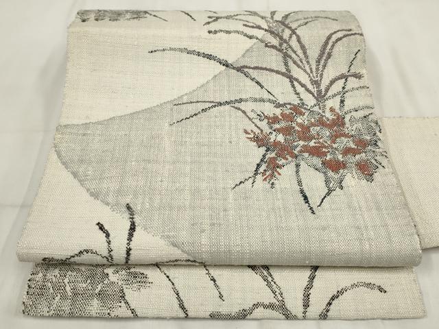 平和屋着物◎九寸名古屋帯 紬地 草花文 正絹 逸品 AABH7966wj