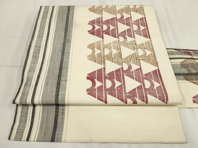 平和屋着物◎九寸名古屋帯 紬地 幾何学文様 正絹 逸品 AABH7976wj