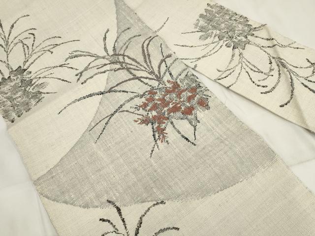 平和屋着物◎九寸名古屋帯 紬地 草花文 正絹 逸品 AABH7966wj