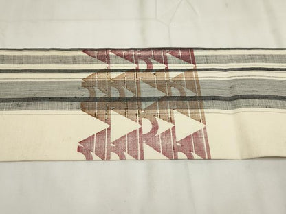 平和屋着物◎九寸名古屋帯 紬地 幾何学文様 正絹 逸品 AABH7976wj