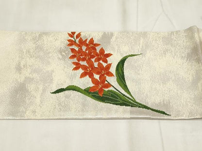 平和屋着物◎九寸名古屋帯 唐織 草花文 正絹 逸品 AABH7970wj