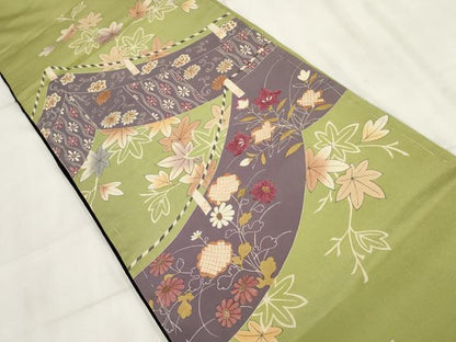 平和屋着物◎アンティーク 大正ロマン 六通柄袋帯 手描き 草花文 正絹 逸品 AABH7992wj