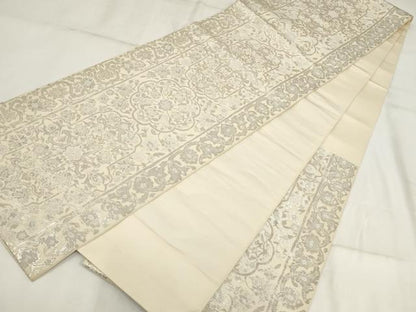 平和屋着物◎六通柄袋帯 吉祥花文 銀糸 正絹 逸品 AABH8003wj