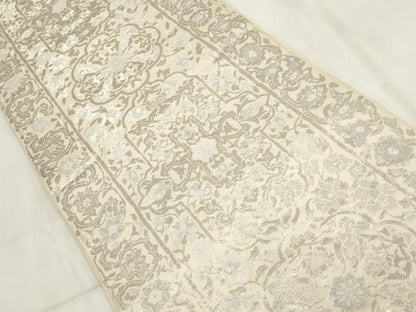 平和屋着物◎六通柄袋帯 吉祥花文 銀糸 正絹 逸品 AABH8003wj