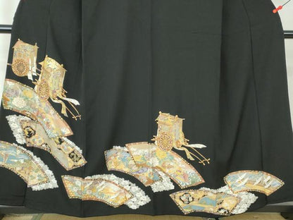 平和屋着物■豪華黒留袖 駒刺繍 御所車鴛鴦花文 金銀彩 正絹 逸品 DABE8655qa