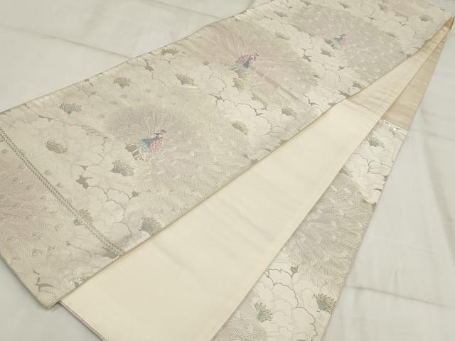 平和屋着物◎六通柄袋帯 百選孔雀文 金銀糸 正絹 逸品 AABH7994wj