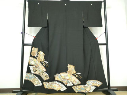 平和屋着物■豪華黒留袖 駒刺繍 御所車鴛鴦花文 金銀彩 正絹 逸品 DABE8655qa