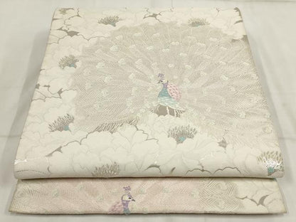 平和屋着物◎六通柄袋帯 百選孔雀文 金銀糸 正絹 逸品 AABH7994wj