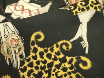 平和屋着物＊夏物　tumori chisato　セオアルファ　小紋・浴衣兼用　人物宝飾文　黒地　金彩　洗える着物　逸品　未使用　DABE4318az