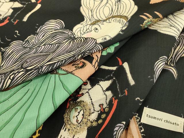 平和屋着物＊夏物　tumori chisato　セオアルファ　小紋・浴衣兼用　人物宝飾文　黒地　金彩　洗える着物　逸品　未使用　DABE4318az