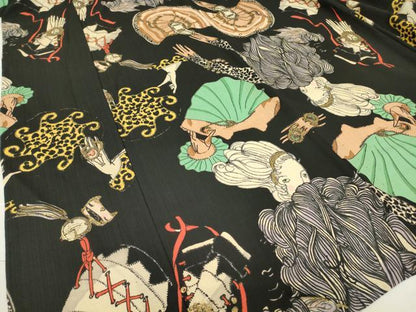 平和屋着物＊夏物　tumori chisato　セオアルファ　小紋・浴衣兼用　人物宝飾文　黒地　金彩　洗える着物　逸品　未使用　DABE4318az