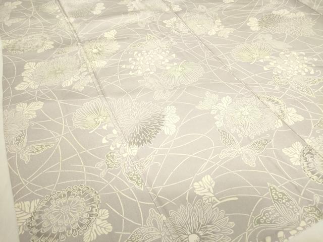 平和屋着物▽上質な小紋　単衣　型染　舞蝶花文　正絹　逸品　DABE4346az