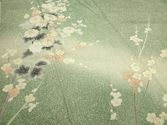 平和屋着物▽訪問着　単衣　作家物　枝花文　暈し染め　金彩　正絹　逸品　DABE4348az