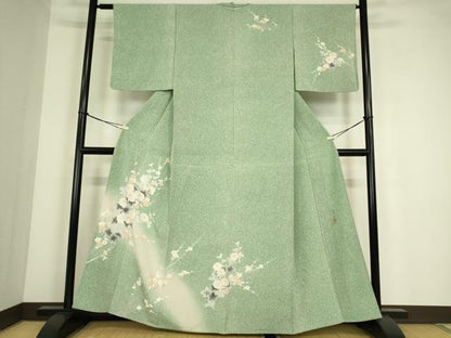 平和屋着物▽訪問着　単衣　作家物　枝花文　暈し染め　金彩　正絹　逸品　DABE4348az