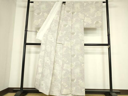 平和屋着物▽上質な小紋　単衣　型染　舞蝶花文　正絹　逸品　DABE4346az