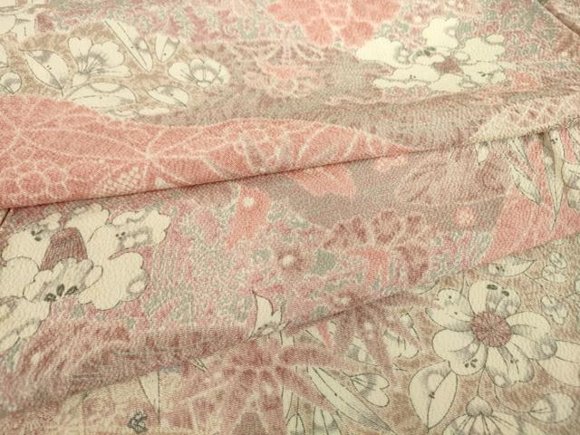 平和屋着物▽上質な小紋　単衣　辻が花　鬼しぼ縮緬　正絹　逸品　DABE4350az