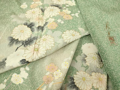 平和屋着物▽訪問着　単衣　作家物　枝花文　暈し染め　金彩　正絹　逸品　DABE4348az