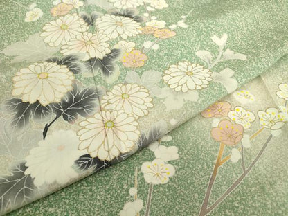 平和屋着物▽訪問着　単衣　作家物　枝花文　暈し染め　金彩　正絹　逸品　DABE4348az