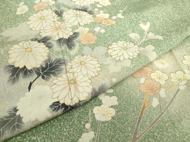平和屋着物▽訪問着　単衣　作家物　枝花文　暈し染め　金彩　正絹　逸品　DABE4348az