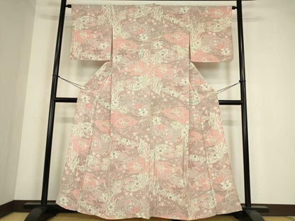 平和屋着物▽上質な小紋　単衣　辻が花　鬼しぼ縮緬　正絹　逸品　DABE4350az
