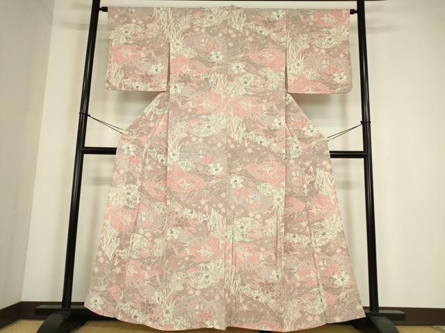 平和屋着物▽上質な小紋　単衣　辻が花　鬼しぼ縮緬　正絹　逸品　DABE4350az