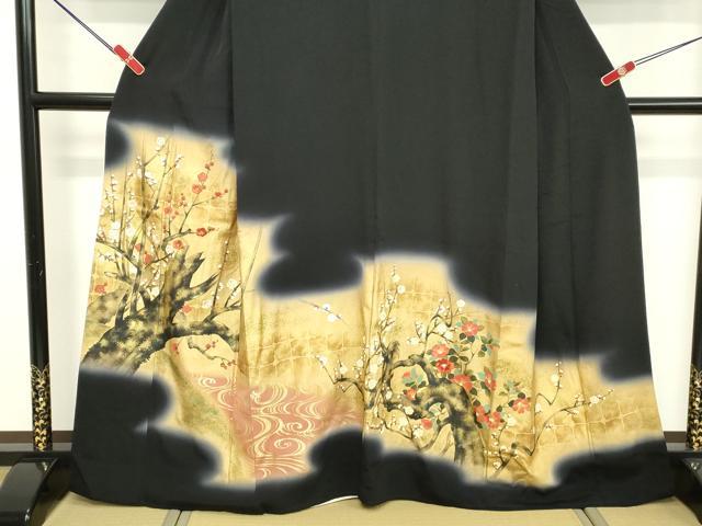 平和屋着物■豪華黒留袖　刺繍　枝梅文　暈し染め　金彩　正絹　逸品　DABE7644cd
