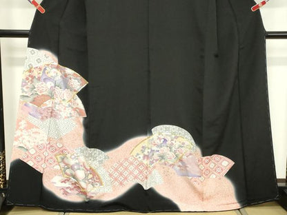 平和屋着物■豪華黒留袖　駒刺繍　地紙花鳥文　正絹　逸品　DABE7648cd