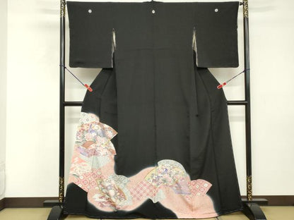 平和屋着物■豪華黒留袖　駒刺繍　地紙花鳥文　正絹　逸品　DABE7648cd
