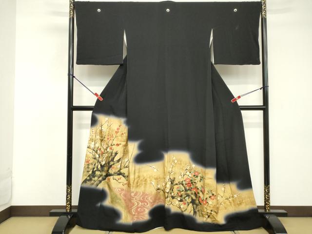 平和屋着物■豪華黒留袖　刺繍　枝梅文　暈し染め　金彩　正絹　逸品　DABE7644cd