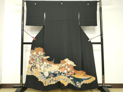 平和屋着物■豪華黒留袖 花鳥文 金彩 正絹 逸品 DABE7679cd