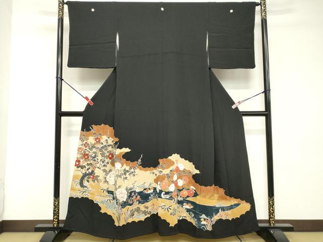 平和屋着物■豪華黒留袖 花鳥文 金彩 正絹 逸品 DABE7679cd