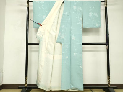 平和屋着物■上質な小紋 枝花文 銀糸 正絹 逸品 DABE7672cd